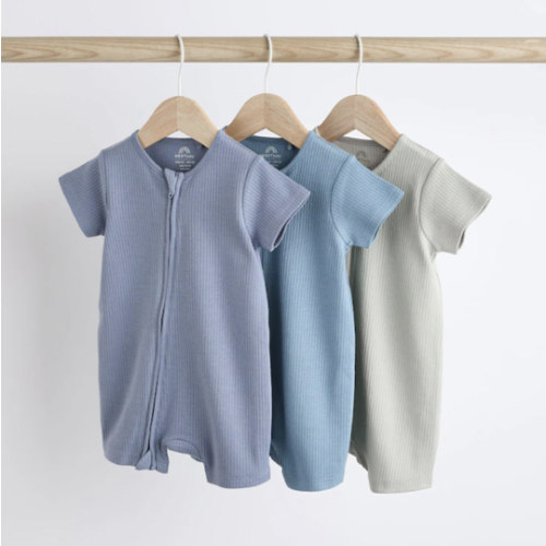Buy Blue Baby Two Way Zip 100% Cotton Rompers 3 Pack (0-3yrs) from Next USA