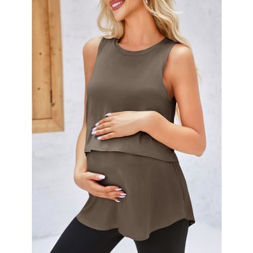Tankaneo Womens Summer Maternity Nursing Tank Tops Sleeveless Double Layer Breastfeeding Shirt Pregnancy Clothes