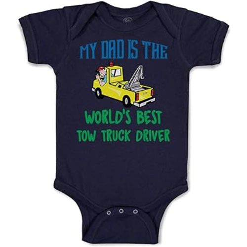 Baby Bodysuit My Dad Is The World's Best Tow Truck Driver Boy & Girl Baby Clothes Funny Cotton Navy Design Only Newborn