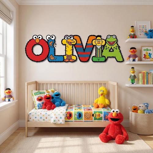 Custom Name Sign, Sesame Theme Decor, Kids Room Wall Art, Street Style Letters, Personalized Gift, Nursery Alphabet, Fuzzy Monster, Boy