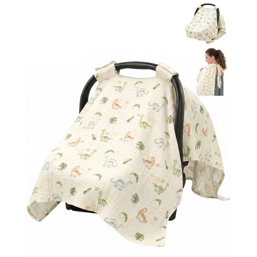 Metplus Muslin Car Seat Cover for Babies, 100% Cotton Infant Carseat Canopy | Breathable Baby Car Seat Cover for Summer, Lightweight Stroller Sunshade Covers for Newborns (Cereal)