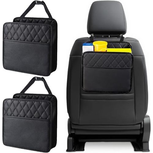 Car Organizer Back Seat, 2 Packs Foldable PU Leather Car Backseat Organizer Storage Bags Essentials Accessories for Vehicle SUV Truck