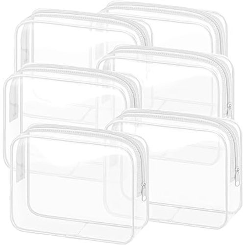 6 Pieces Clear Makeup Bags Bulk TSA Approved Toiletry Bag for Travel PVC Waterproof Clear Cosmetic Pouch with Zipper for Men and Women Carry-on Travel Essentials (White)