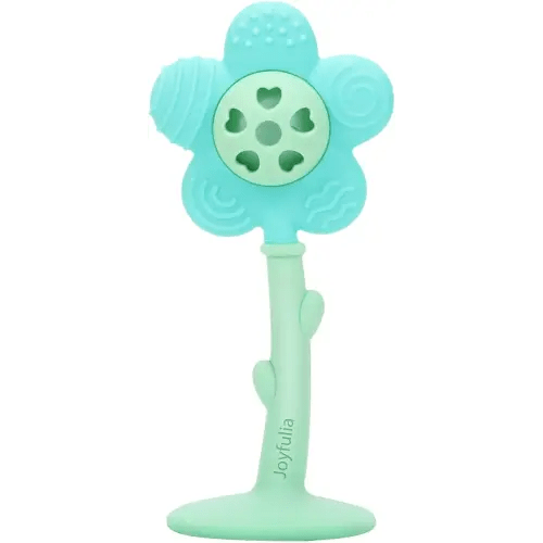 Baby Teething Toys, Teether and Rattle 2-in-1 for Babies 0-6 Months, Food Grade Silicone Teethers for Baies 3-6 6-12 Months, Infant Teething Relief Chew Toys, Sunnyflower Teether Toy BPA Free - Blue