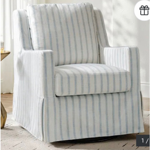HULALA HOME Lillie 30" W Farmhouse Slipcovered Down-blend Swivel Rocking Chair with Pillow Back