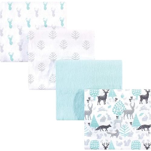 Hudson Baby Unisex Baby Cotton Flannel Receiving Blankets, Linocut Woodland, One Size