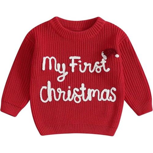 Newborn Baby Girl Boy Christmas Knit Sweater My First Christmas Tree Embroidery Winter Sweatshirt Outfit Fall Clothes