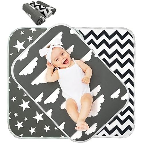 Changing Pad Liners 3PCS Baby Changing Mat Waterproof Portable Absorbent Soft Cotton Changing Table Cover for Home and Travel (Black)