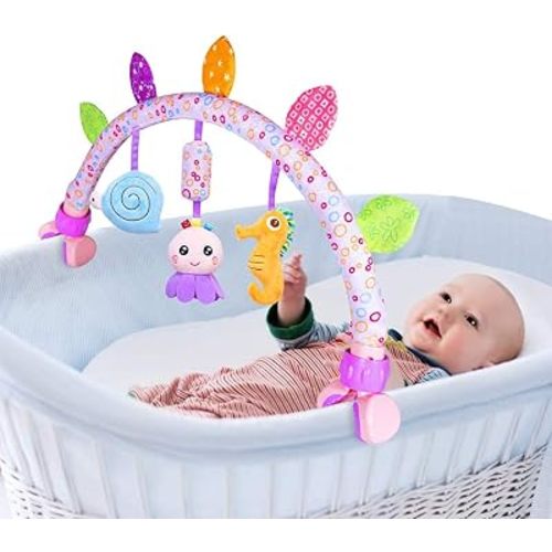 Baby Bassinet Mobile Toys, Clip-On Stroller Arch Toy with Hanging Toys for Car Seat, Crib & Travel, Infant Activity Toy Bar, 0 Months+ (Purple)