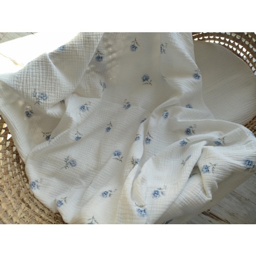 Muslin Swaddle Blanket for Baby Girl, 100% Cotton Double Gauze Baby Blankets, Blue Roses Flowers Swaddle, Floral Baby Shower Gift