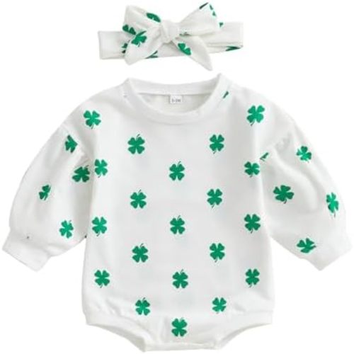 St Patricks Day Baby Girl Boy Outfit Cute Shamrock Bubble Romper Newborn Infant Spring Clothes