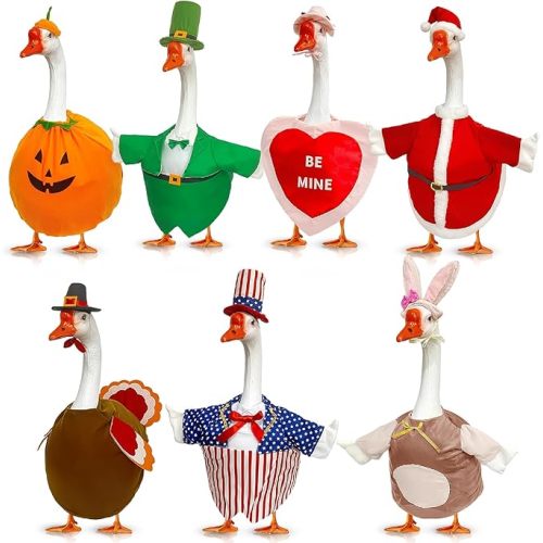 7 Set Holiday Porch Goose Outfits, Witch Santa Turkey Bunny Independence Valentine St. Patrick Festivals Lawn Goose Clothing for 23'' Goose Garden Patio Yard Porch Outdoor Decorations (23inch)