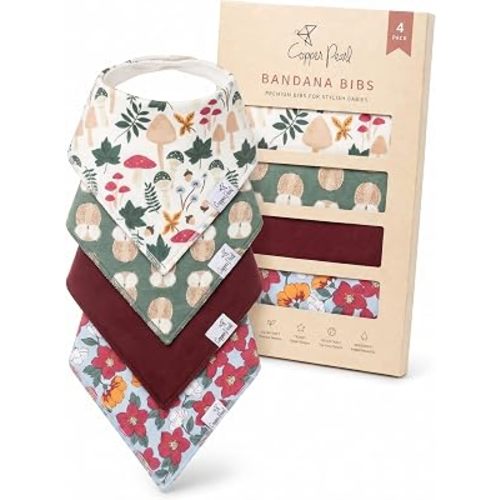 Copper Pearl Baby Bibs 4 Pack, Bandana Drool Bibs for Baby Girl & Boy, Soft Cotton Bibs for Drooling and Teething