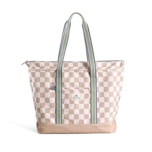 Itzy Ritzy Canvas Mome Tote Bag w/Zipper Closure & 4 Pockets, Checkerboard | Roomy Main Compartment with Zip-Top Closure, 4 Pockets & Lightweight Canvas Design Keeps Mom Essentials Organized On the Go