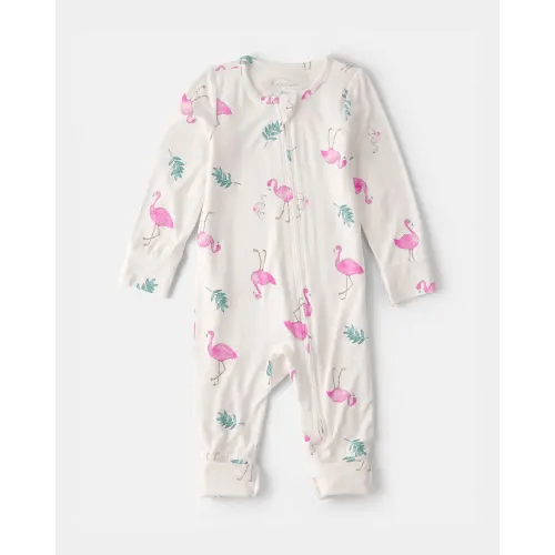 Baby Girl Flamingo PurelySoft 2-Way Zip Snug Fit Sleep & Play Pajamas - Ivory | Carter's