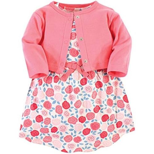 Touched by Nature Infant Toddler Girls Organic Cotton Dress and Cardigan, Rainbows Sunshine