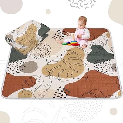 Wesiti Geometric Portable Baby Play Mat 50 x 50 Washable Foldable Crawling Mat Non Slip Cushioned Kids Playmats Pad for Floor Playpen Toddler Infants Tummy Time Activity