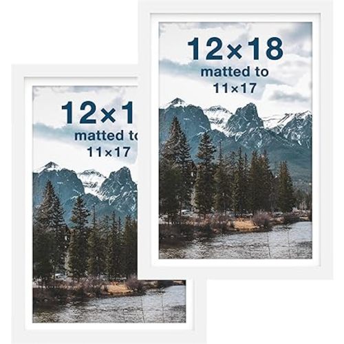 FrameWorks 2-Pack, 12x18 Matted to 11x17 Picture Frame, White – Classic Wooden Photo Frame with Tempered Glass, Modern Matte Finish for Prints, Posters, Certificates & Wall Decor – Gallery-Ready