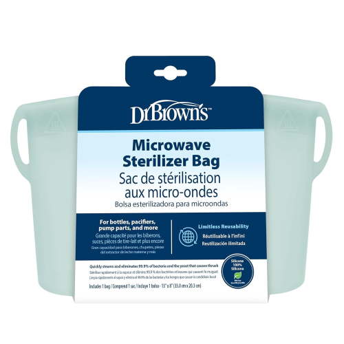 Dr. Brown's Microwave Steam Sterilization Bag, For Baby Bottles, Breast Pump Parts and Other Infant Accessories, 100% Silicone, Reusable Sterilization Bag
