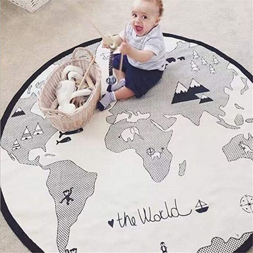 53 Inches Adventure World Map Pattern Baby Crawling Mats Game Blanket Floor Playmats Kids Infant Child Activity Round Rug