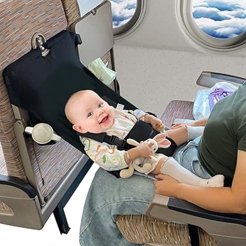 Baby Airplane Bed, Baby Travel Essentials for Flying, Portable Plane Seat Foot Rest Extender Must Haves for Infants Under 8 Months (Black)