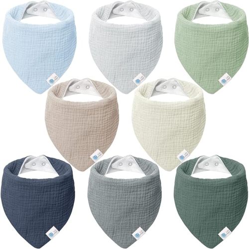 CANADA - Lulumoon Muslin Baby Bibs 100% Cotton Baby Bandana Drool Bibs for Teething and Drooling, 8 Pack, Seashore