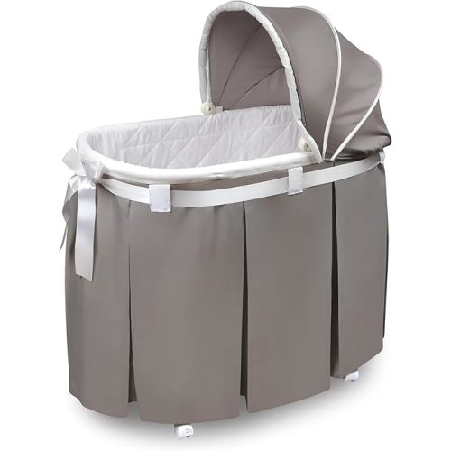 Badger Basket Wishes Rocking Baby Bassinet Heirloom Quality Bedside Sleeper with Bedding, Pad, and Storage Basket - Gray