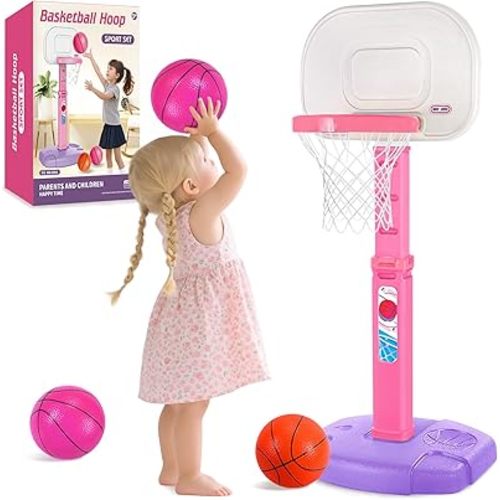 Toddler Basketball Hoop Indoor Outdoor for Kids 1-3, Height Adjustable Kids Basketball Hoop with 3 Balls, Portable Mini Basketball Goal Yard Pool Sport Toys for Baby Boys Girls Age 3 4 5