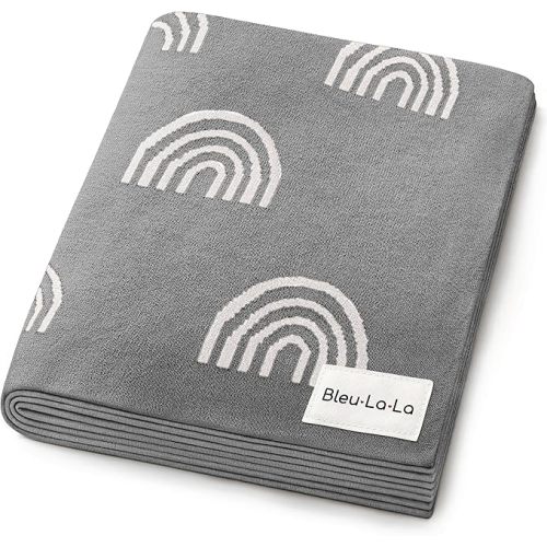 Gender Neutral Receiving Blanket 100% Cotton Buttery Soft Cozy Receiving Swaddle Crib Stroller Blanket for Shower Gift Registry for Newborns, Infants, Toddlers (Rainbow - Grey)