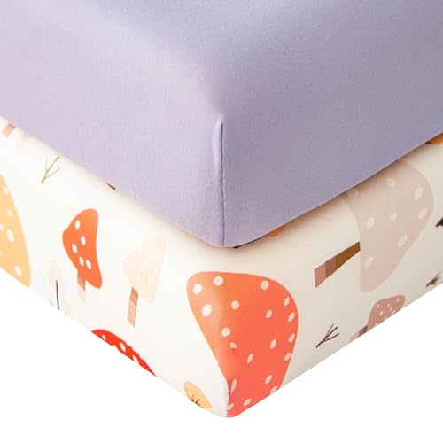 SDIII 2 Pack Mushroom Crib Sheets for Boys Girls, Elastic Microfiber Jersey Knit Soft Fitted Crib Sheet for Standard Crib and Toddler Mattress 52×28×8