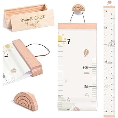 Growth Chart for Wall 7 Ft Height Chart with Keepsake Box & Hook Waterproof Canvas Measure Wall Ruler Removable Neutral Nursery Wall Decor for Baby Kids Toddlers