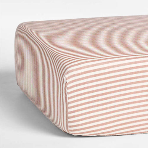 Supersoft Brulee Brown Striped 100% Organic Cotton Gauze Baby Crib Fitted Sheet