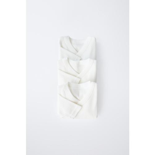0-6 MONTHS/ THREE-PACK OF LONG-SLEEVE BODYSUITS WITH KIMONO COLLAR - Oyster-white | ZARA United States