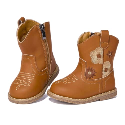 Newsonet Baby Cowboy Cowgirl Boots Infant Western Boots Toddler Boys Girls Round Toe Riding Mid Calf Boots All Seasons for 6 9 12 18 24 Months