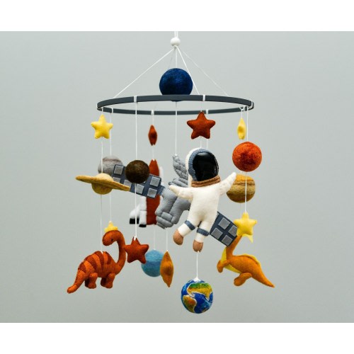 Space baby mobile - Dinosaur crib mobile - Nursery hanging decor - Dino baby shower gift