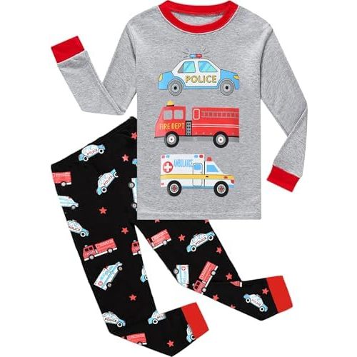Little Boys Pajamas 2 Pieces Long Set 100% Cotton Sleepwear Kids Excavator Pjs Toddler Winter Clothes Jammies Size 2-7T