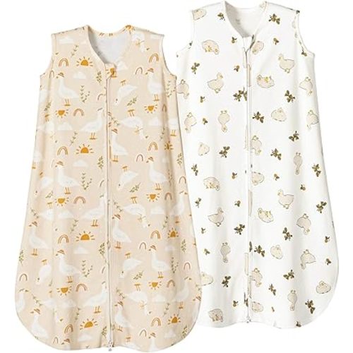 david's kids 2 Pack 100% Organic Cotton Baby Sleep Sack 0-6 Months, Ultra Soft Baby Wearable Blankets with 2-Way Zipper, Comfy Sleep Sack for Infant Newborn Boys Girls Neutral, Small Size, Duck