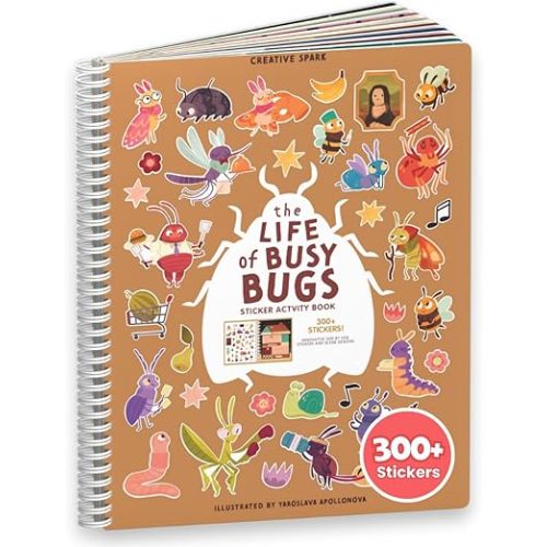 CUPKIN The Life of Busy Bugs Stickers, Toddler Sticker Book for Kids, Fun Bugs Toy, Toddler Road Trip Essentials, 300+ Girly Stickers + 8 Sticker Scenes and Coloring Pages, Bugs Stickers Ages 2+