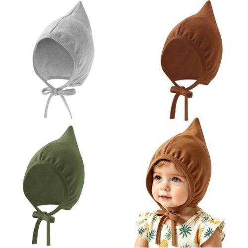 Newborn Baby Hospital Hat Soft Cotton Infant Pointed Hat with Adjustable Tie Cute Beanie Cap for Baby Boys Girls