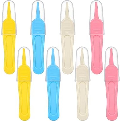 8PCS Nose Cleaning Tweezers, 4 Colors Baby Booger Picker with Round Head, Effective Nose Picker Baby Ear Noses Navel Cleaner Clip for Baby’s Care (White, Pink, Blue, Yellow)