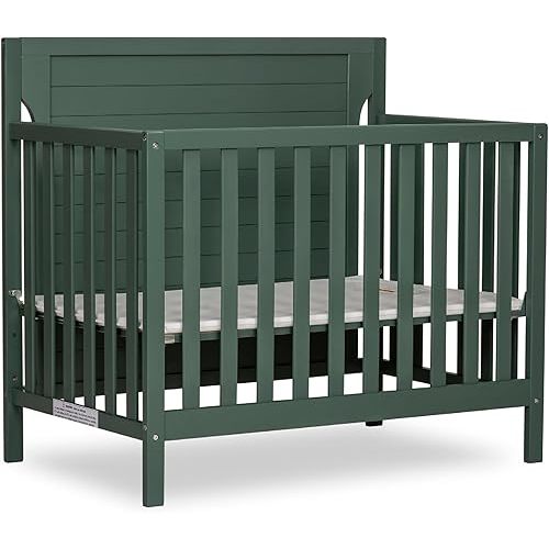 Dream On Me Bellport 4-in-1 Convertible Mini Baby Crib, Compact Design in Safari Green, GreenGuard Gold & JPMA, Non-Toxic, Pinewood, Converts to Mini Daybed & Twin Bed, 1″ Mattress Pad