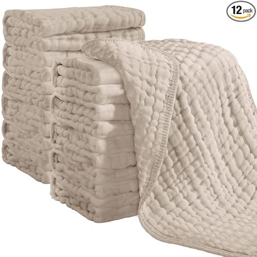 Looxii Muslin Burp Cloths 100% Cotton Muslin Cloths 12 Pack Large 20''x10'' Extra Soft and Absorbent Baby Burping Cloth for Boys and Girls (Apricot)