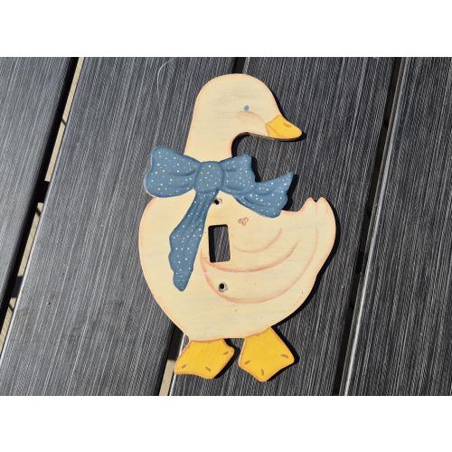 Hand-Painted Wooden Goose Light Switch Cover, Folk Art Style, Speckled Bow (1980s)
