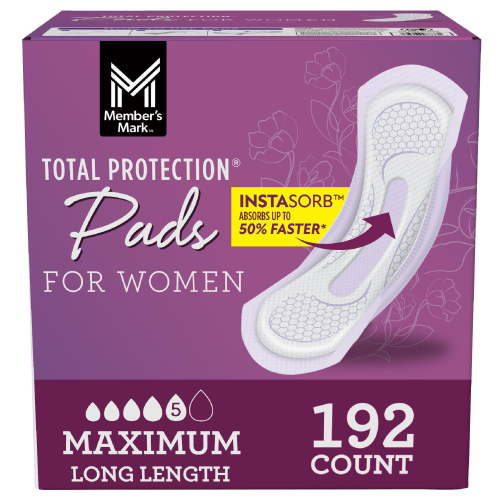 Member's Mark Total Protection Maximum Long Pads, 5 Drop, Choose Count