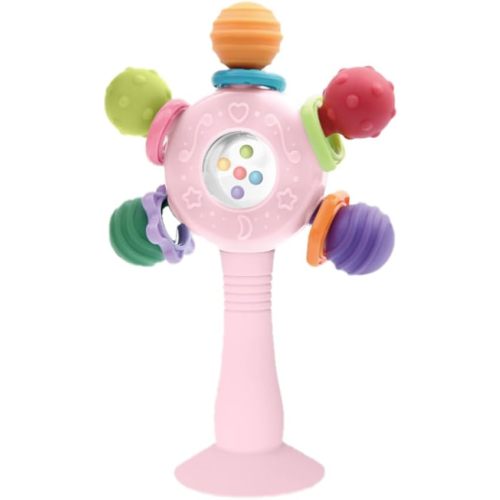 Baby Teether Toys for Babies 0 3 6 9 12 18 Months,Baby Rattle Toys,Baby Sensory Toy for 0-6 6-12 Months, Montessori Early Education,Manhattan Ball,Grasp Training Toy,Suction Cup Toys(Pink)