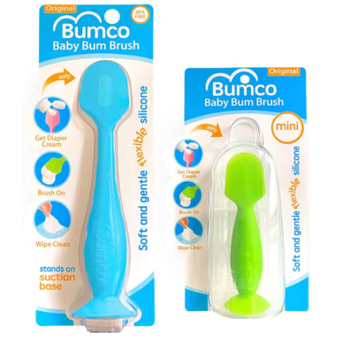 Bumco Baby Bum Brush + Mini Diaper Cream Spatula with Case - BPA-Free Butt Spatula Baby, Soft Diaper Spatula, Baby Diaper Cream Applicator, Mom-Invented Diaper Bag Essentials, Butt Spatula