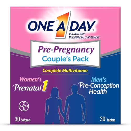 One A Day Men's & Women's Pre-Pregnancy Multivitamin Softgel including Vitamins A, Vitamin C, Vitamin D, B6, B12, Folic Acid & more, 30+30 Count, Supplement for Before, During, and Postnatal
