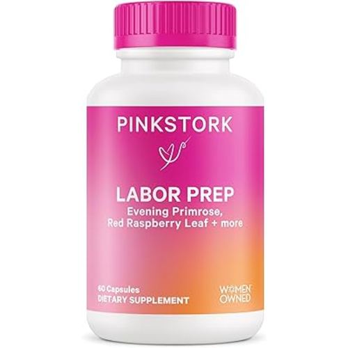 Pink Stork Labor Prep - Evening Primrose Oil Capsules with Red Raspberry Leaf Tea, Gentle Birth & Postpartum Care, Third Trimester Pregnancy Must Haves, 60 Capsules