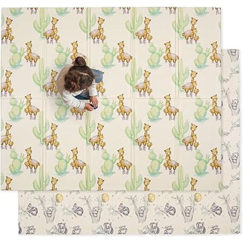 JumpOff Jo Baby Play Mat - Large Folding Foam Play Mat for Infants, Babies, Toddlers, Waterproof, Double-Sided (70" x 59") - Llama & Koala