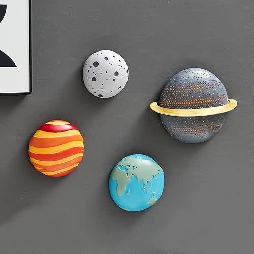 4Pcs Outer Space Planets Wall Decor, Cute Astronauts Galaxy Planet Nursery Wall Sculptures, 3D Outer Space Theme Hanging Art for Kids Room Boys Bedroom